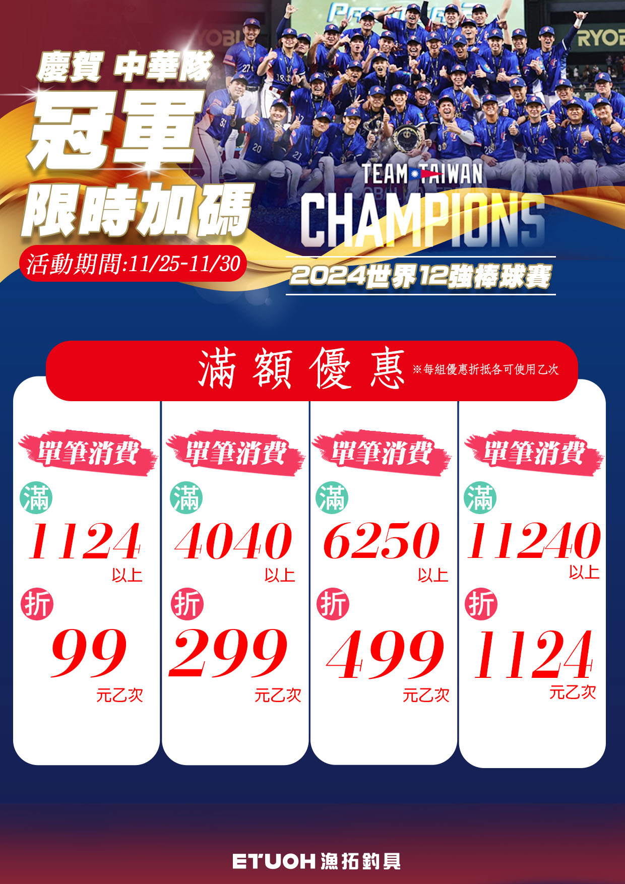中華隊奪冠的限時特賣POP